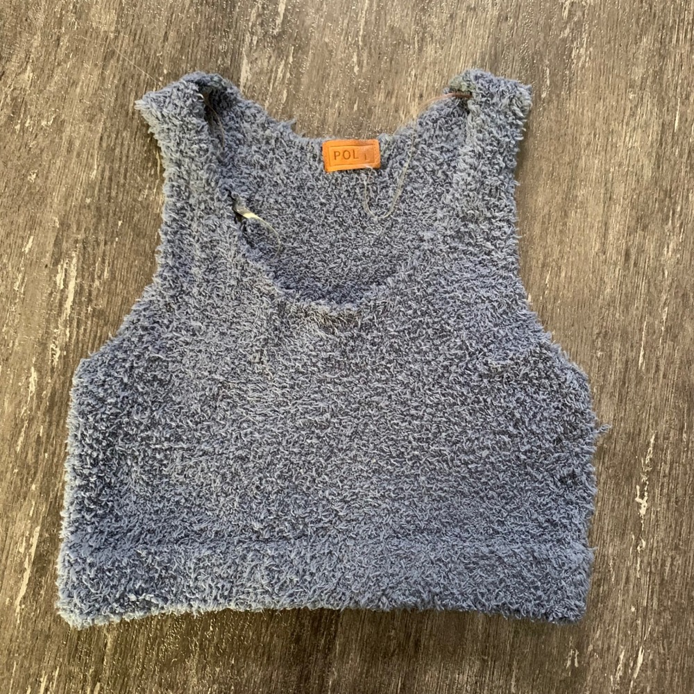 POL Women's Blue Fuzzy‎ Knit Crop Top Style JP33 Size L